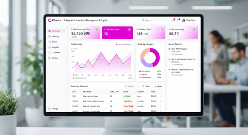 Inventory management dashboard showing stock levels and analytics